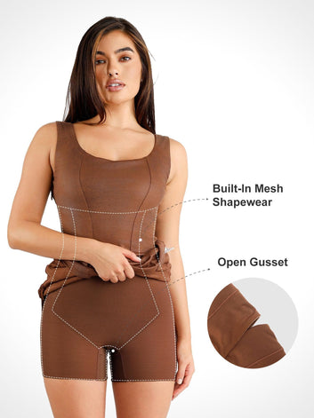 The Shapewear Dress Faux-Suede Square Crew Neck Midi