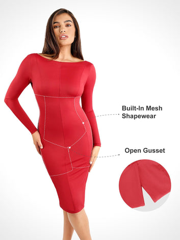 The Shapewear Dress Long Sleeve Crew Neck Backless Midi