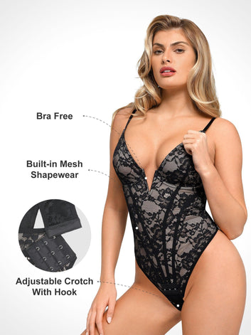 Built-In Shapewear Thong Bodysuits Or Split Midi Skirt