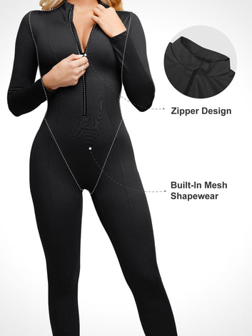 The Shapewear Jumpsuit Long Sleeve Zip Front