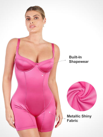 The Shapewear Romper Metallic Shiny One Piece Mid Thigh