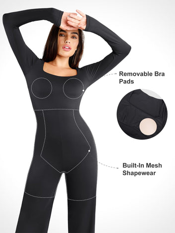 The Shapewear Jumpsuit Square Neck Wide-Leg Long Sleeve